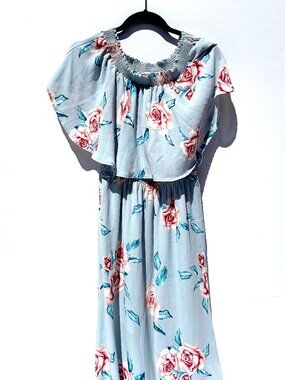 Show Me Your MuMu Hacienda Maxi Dress in Flower Hour Sky Lt Blue/Pink, Large